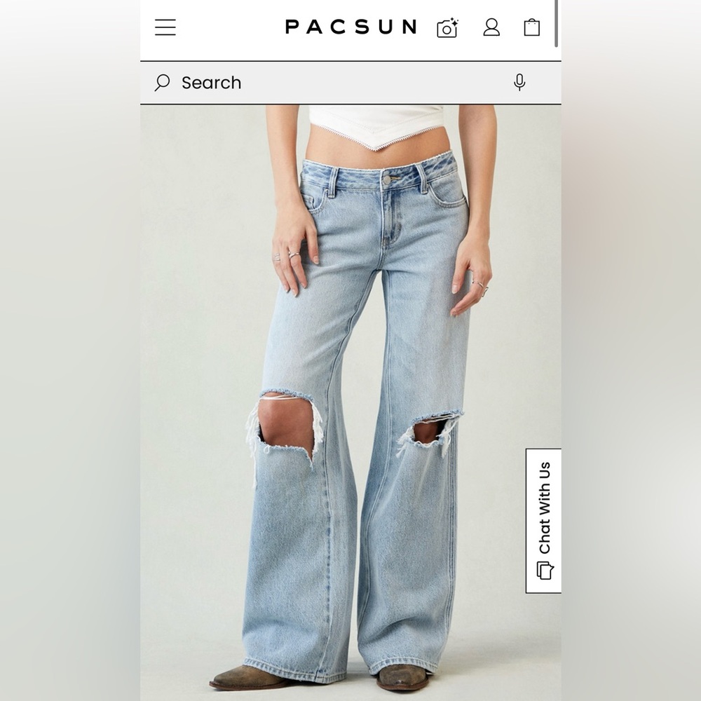 Pacsun Casey Low Rise Baggy Jeans Ripped Knee Light Indigo